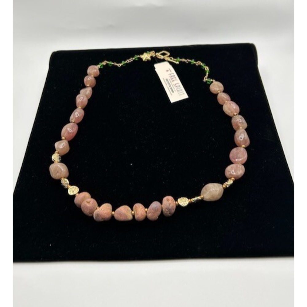 NWT Peyote Bird Gold Rhodochrosite Necklace‎ Genuine Stone Sterling Silver 20"